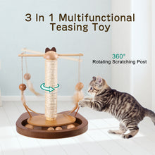 Load image into Gallery viewer, 360° Rotating Rod With Feather Cat Teasing Toy Multifunctional Durable Wooden Balls Scratching Sisal Post Cat Toys Kitten Table