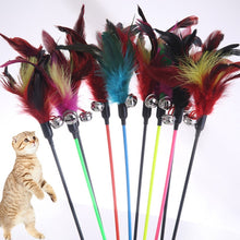 Load image into Gallery viewer, 1PCS Hot Sale Cat Toys Make A Cat Stick Feather With Small Bell Natural Like Birds Random Color Black Coloured Pole